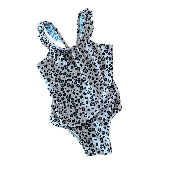 GAP Girls Leopard Print One Piece Swim Suit Bathing Suit Size 4T Ruffle Strap - Picture 1 of 8